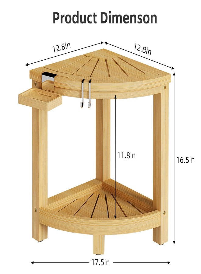 Ollieroo 2-Tier Bamboo Corner Shower Stool for Shaving Legs, Waterproof Bench with Storage Shelf and Soap Dish, Non-Slip Foot Rest (Natural) - Image 3