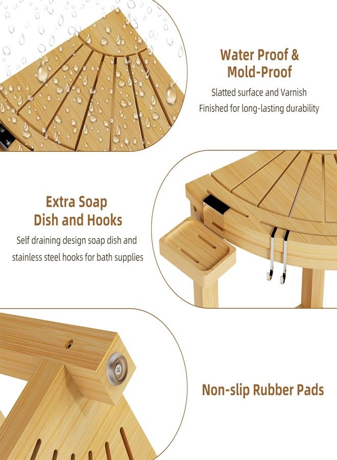 Ollieroo 2-Tier Bamboo Corner Shower Stool for Shaving Legs, Waterproof Bench with Storage Shelf and Soap Dish, Non-Slip Foot Rest (Natural) - Image 5