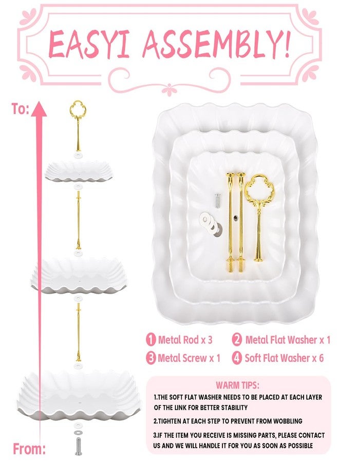 Findful 5 Pcs Dessert Table Display Set - 2 Pcs 3-Tier Dessert Display Stands & 3 Pcs Serving Tray - Dessert Trays Dessert Stands Treat Table Displays Set for Tea Parties,Birthdays & Baby Showers - Image 3