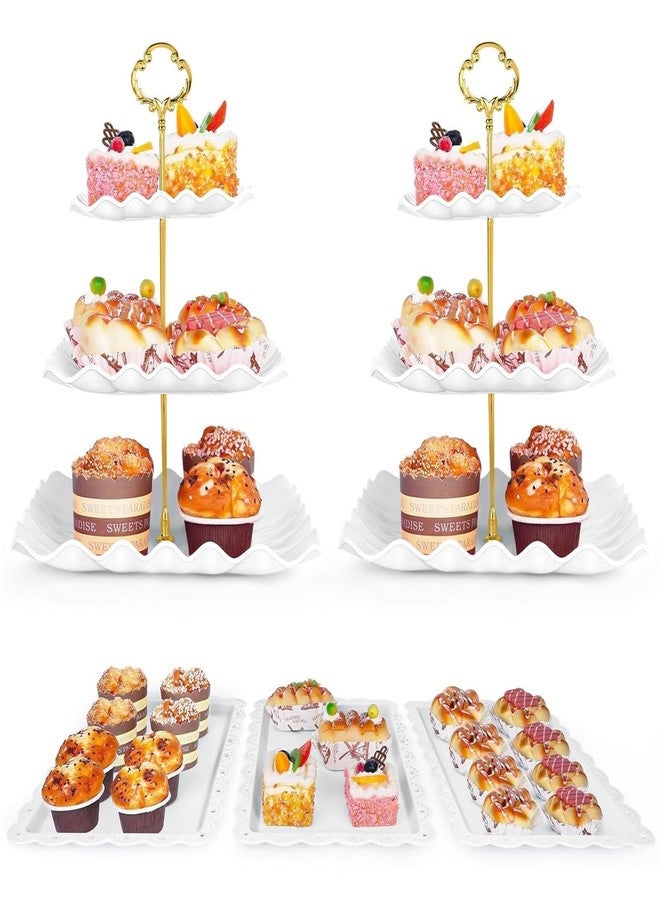 Findful 5 Pcs Dessert Table Display Set - 2 Pcs 3-Tier Dessert Display Stands & 3 Pcs Serving Tray - Dessert Trays Dessert Stands Treat Table Displays Set for Tea Parties,Birthdays & Baby Showers - Image 1