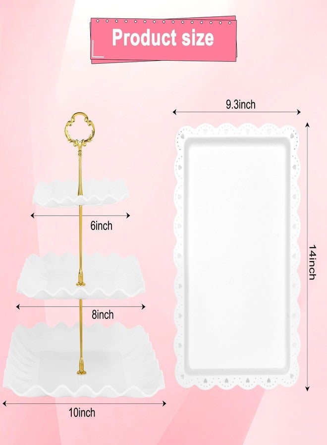 Findful 5 Pcs Dessert Table Display Set - 2 Pcs 3-Tier Dessert Display Stands & 3 Pcs Serving Tray - Dessert Trays Dessert Stands Treat Table Displays Set for Tea Parties,Birthdays & Baby Showers - Image 2