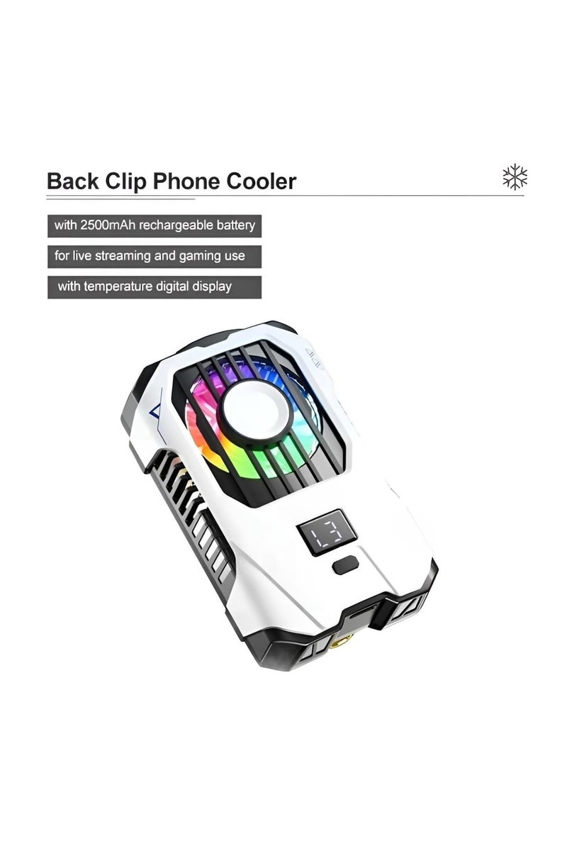 Mobile Phone Cooler Fan X136 – Semiconductor Cooling, Built-in Battery, Temperature Display, Type-C, 3-Speed, Compatible with Phones up to 89mm – White  - Image 3