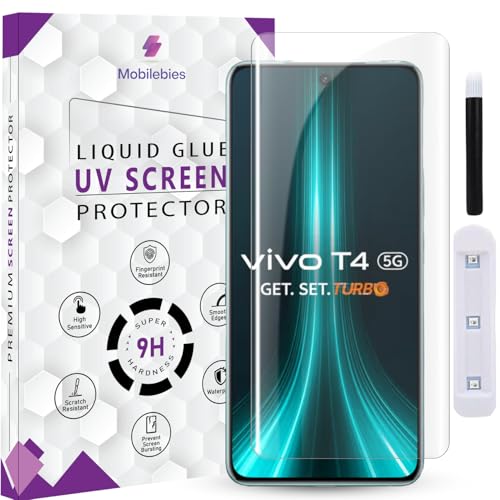 Mobilebies® Premium HD+ UV Tempered Glass Screen Protector For Vivo T4 5G (6.77 Inch, Pack of 1) HD Clear Full Adhesive UV Curved Screen Protector Case Friendly HD Clarity with installation kit - Image 1