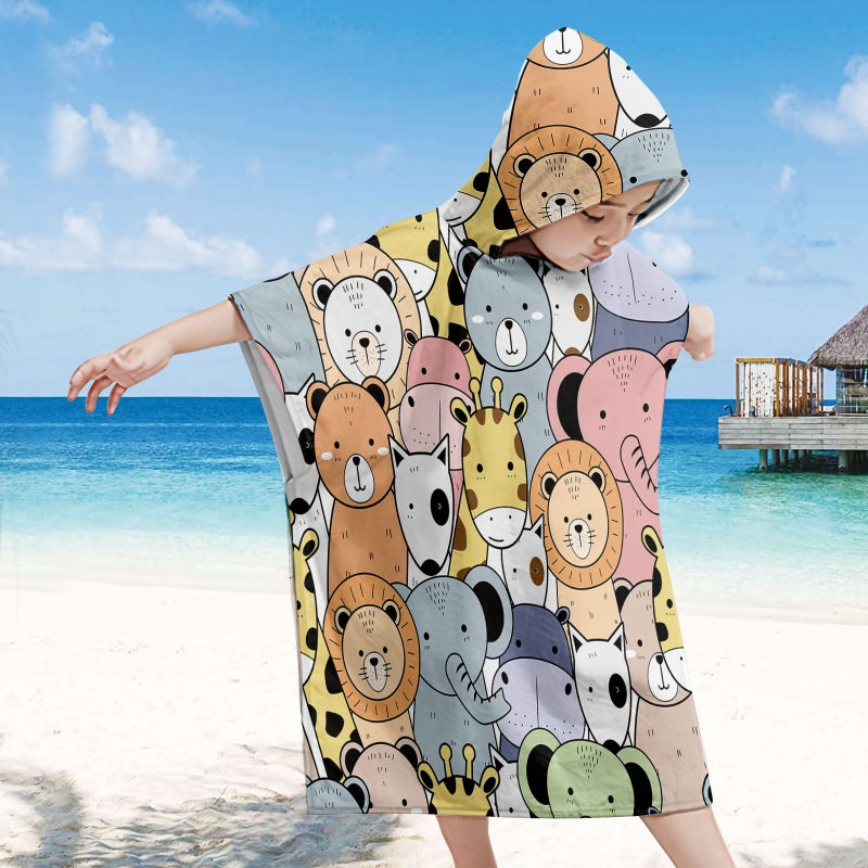 Elephant Children'S Beach Sunscreen Hooded Poncho Beach Changing Towel Swimming Wearing Printed Authoritarian Bath Towel Bathrobe - Image 5