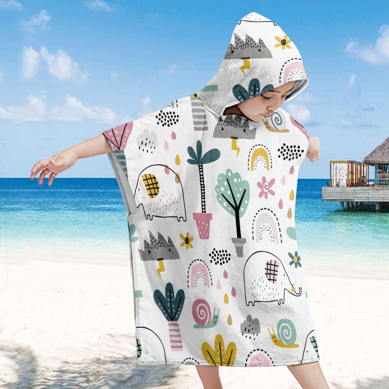 Elephant Children'S Beach Sunscreen Hooded Poncho Beach Changing Towel Swimming Wearing Printed Authoritarian Bath Towel Bathrobe - Image 2