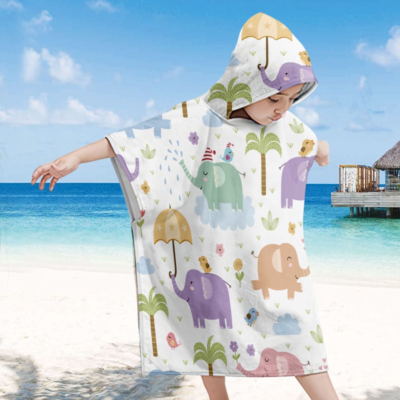 Elephant Children'S Beach Sunscreen Hooded Poncho Beach Changing Towel Swimming Wearing Printed Authoritarian Bath Towel Bathrobe - Image 3