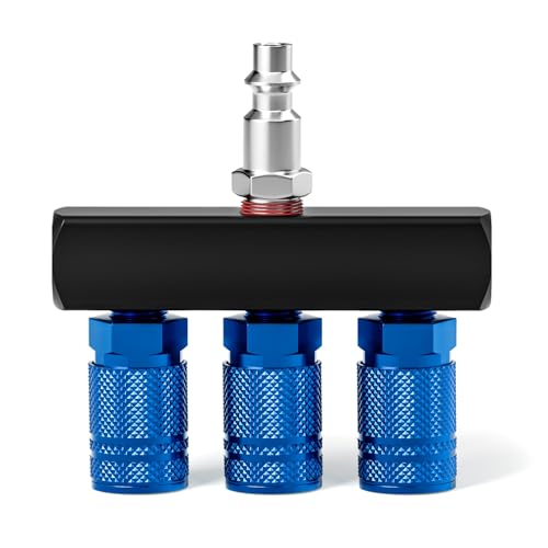 TAISHER 3-Way Straight Air Manifold 4 Ports Aluminum Industrial Pneumatic Air Compressor Quick Connect Socket In Line Type Air Hose Splitter with 3 Couplers and 1/4" Male NPT Plug - Image 1