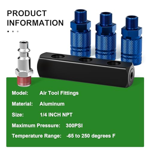 TAISHER 3-Way Straight Air Manifold 4 Ports Aluminum Industrial Pneumatic Air Compressor Quick Connect Socket In Line Type Air Hose Splitter with 3 Couplers and 1/4" Male NPT Plug - Image 4