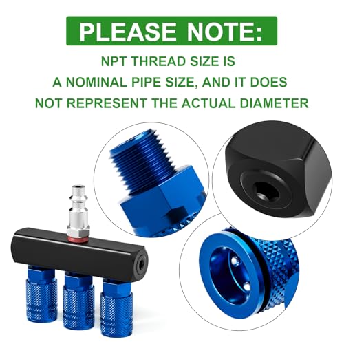 TAISHER 3-Way Straight Air Manifold 4 Ports Aluminum Industrial Pneumatic Air Compressor Quick Connect Socket In Line Type Air Hose Splitter with 3 Couplers and 1/4" Male NPT Plug - Image 5