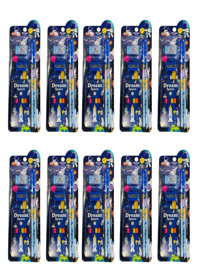 Dharmsaar 2Pcs Pencil Set with Pencil Color, Sharpener & Extra Eraser for Kids | Stationery Kit for Boys & Girls Age 3-15 Years | Ideal School Use & Birthday Return Gifts (Dream Space, Pack of 10) - Image 2