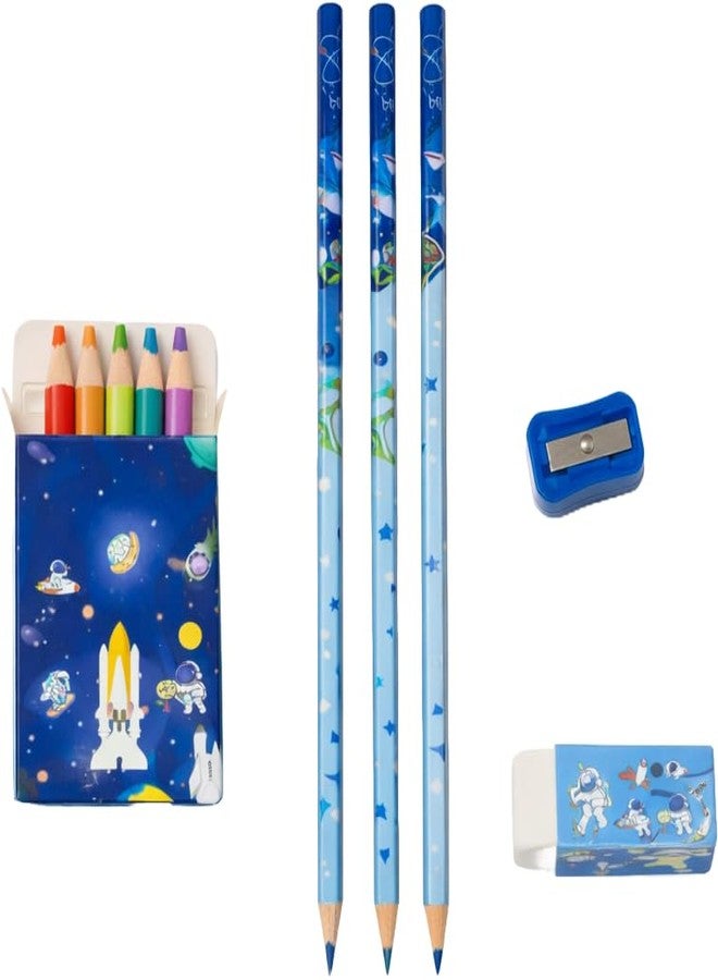 Dharmsaar 2Pcs Pencil Set with Pencil Color, Sharpener & Extra Eraser for Kids | Stationery Kit for Boys & Girls Age 3-15 Years | Ideal School Use & Birthday Return Gifts (Dream Space, Pack of 10) - Image 1