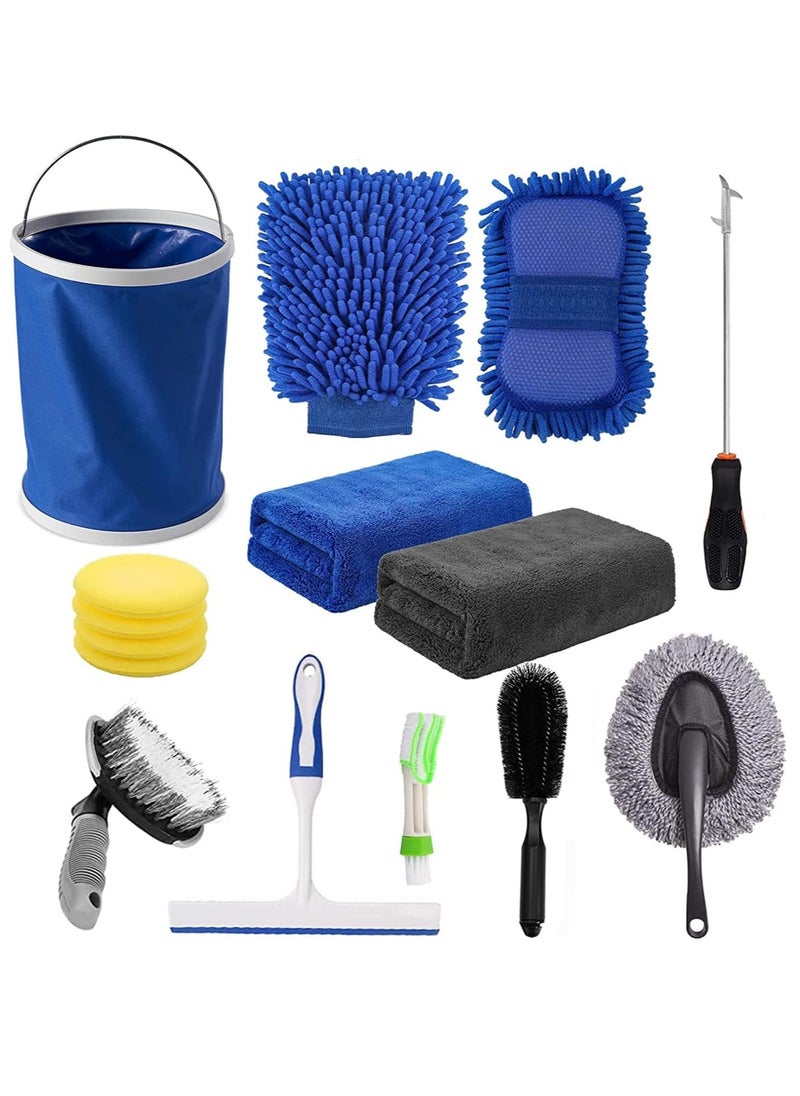 MileMelo 15Pcs Car Wash Cleaning Kit,Car Interior Detailing Tools,Vehicle Washing Set,Wash Mitt Sponge Towels Tire Brush Window Scraper Duster Complete Interior Exterior Car Detailing Set  - Image 1