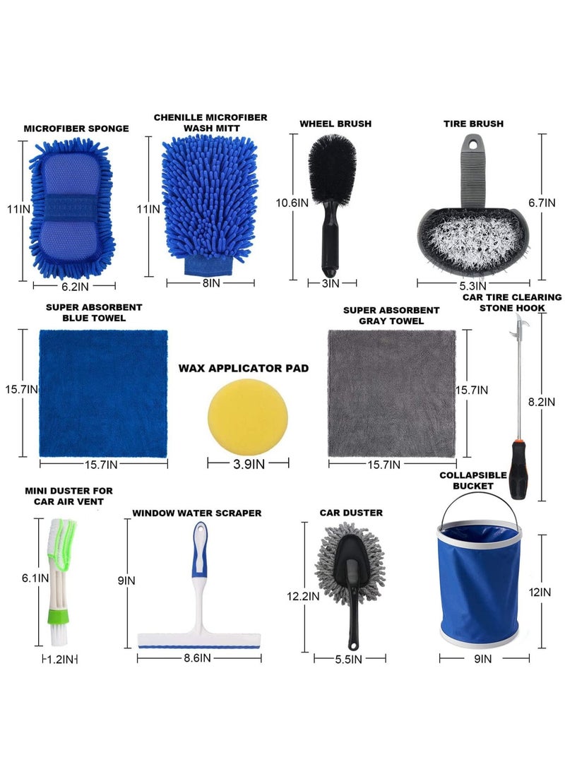 MileMelo 15Pcs Car Wash Cleaning Kit,Car Interior Detailing Tools,Vehicle Washing Set,Wash Mitt Sponge Towels Tire Brush Window Scraper Duster Complete Interior Exterior Car Detailing Set  - Image 2