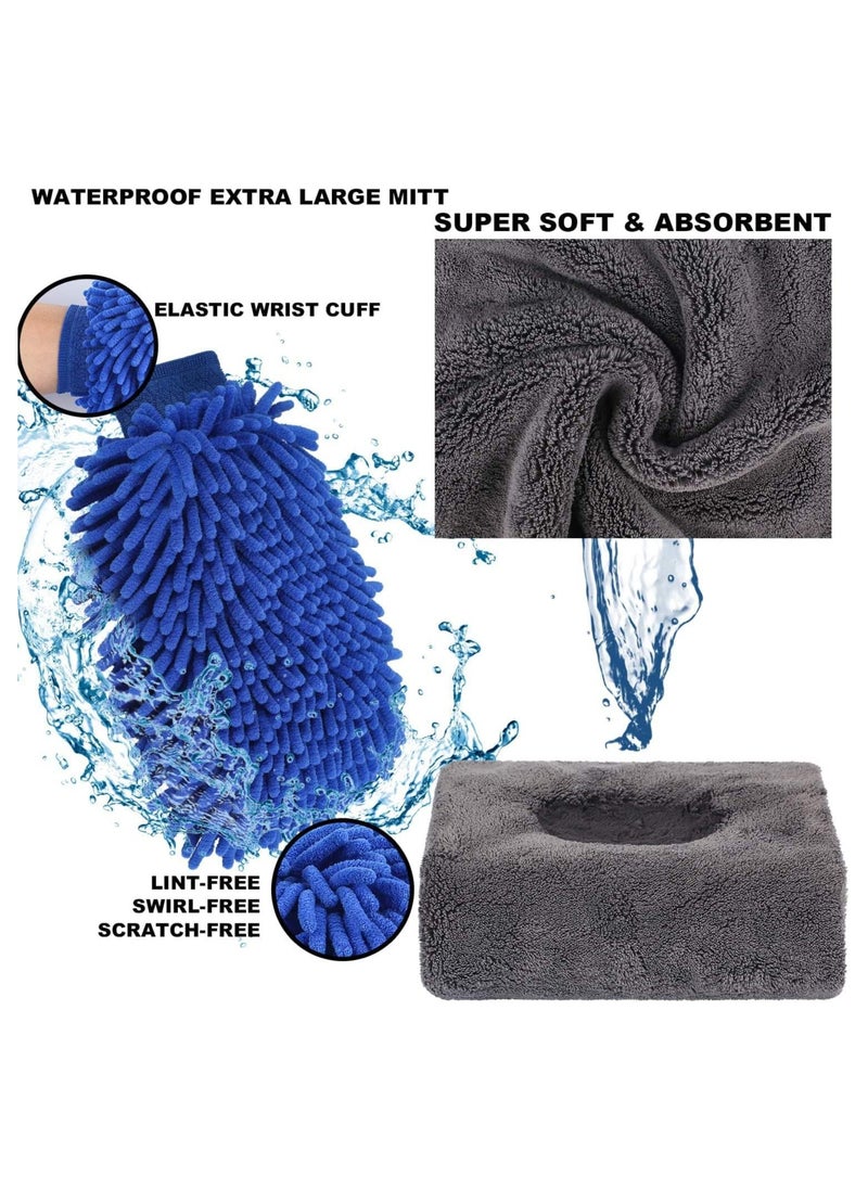 MileMelo 15Pcs Car Wash Cleaning Kit,Car Interior Detailing Tools,Vehicle Washing Set,Wash Mitt Sponge Towels Tire Brush Window Scraper Duster Complete Interior Exterior Car Detailing Set  - Image 3