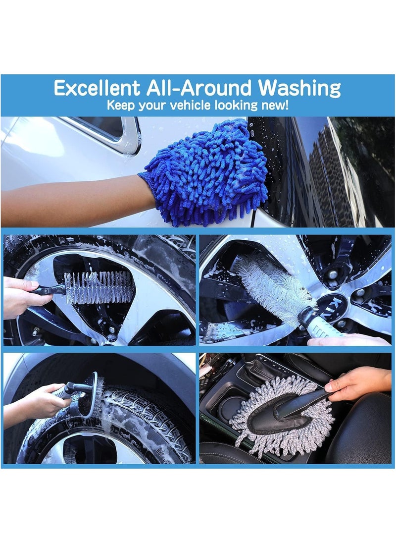 MileMelo 15Pcs Car Wash Cleaning Kit,Car Interior Detailing Tools,Vehicle Washing Set,Wash Mitt Sponge Towels Tire Brush Window Scraper Duster Complete Interior Exterior Car Detailing Set  - Image 5