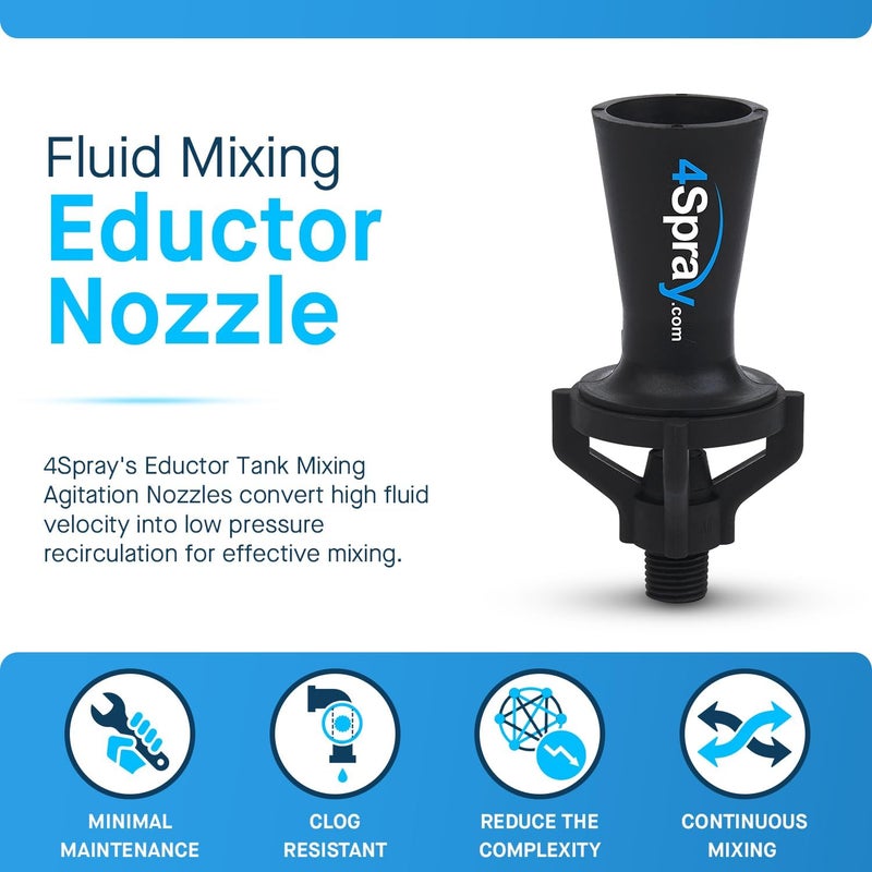 4SPRAY Eductor Nozzle - BSPT Fluid Mixing Eductors - Glass Reinforced Polypropylene - Minimal Maintenance and Clog Resistant Tank Mixing Agitation Nozzles - 3/4 inch (1 Count) - Image 2