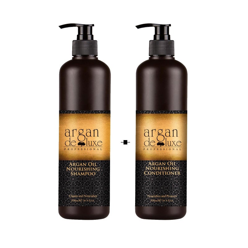 argan de luxe شامبو وبلسم أركان دي لوكس 100% زيت أركان مغربي عضوي نقي 500 مل