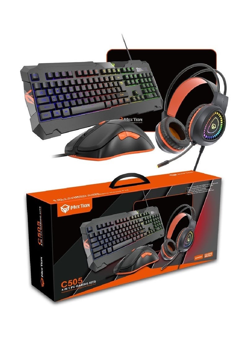 ELTRAZONE MT-C505 4 in 1 Gaming Combo Kit – Anti-Ghost RGB Mechanical Keyboard with 5+1 Programmable Buttons, 3200 DPI High Precision Gaming Mouse, Backlit Gaming Headphone with Omni-Directional Microphone, and Large High-Precision Mouse Pad for Pro Gamers  - Image 1