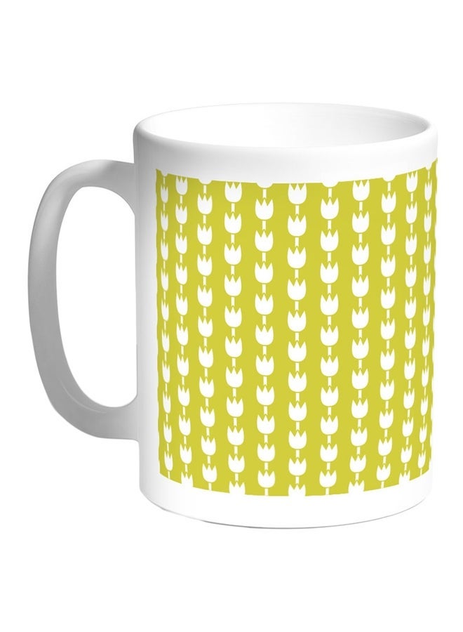 RYN Decoration Of Roses Printed Coffee Mug White/Green 11ounce