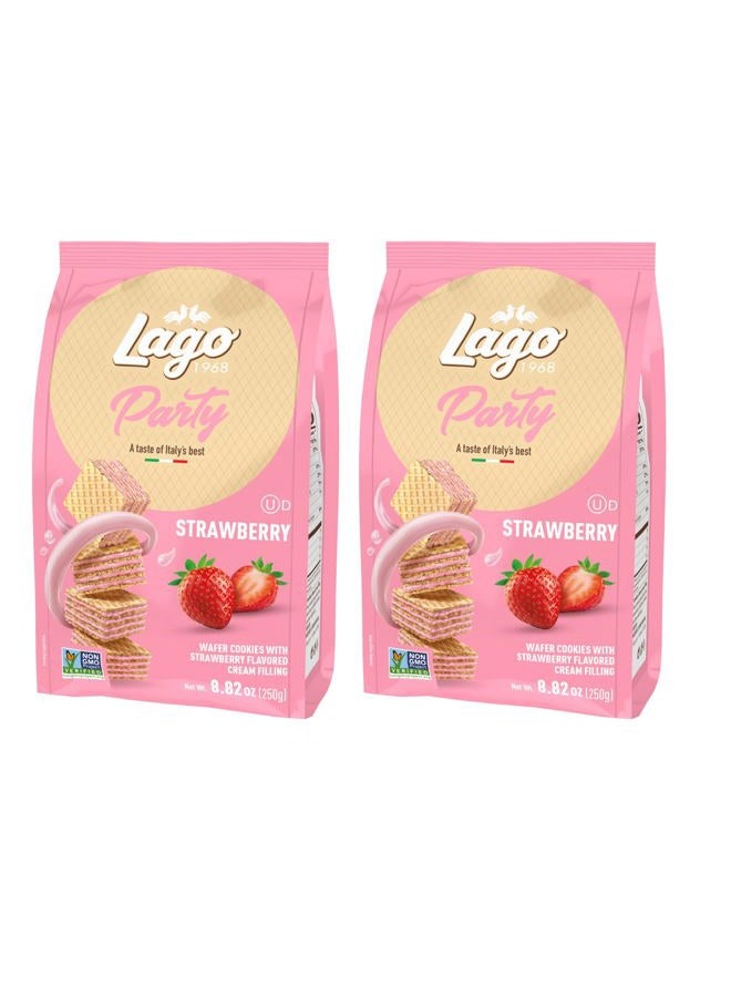 Lago Gastone Lago Party Wafers Cookies With Strawberry Cream Filling 8.82 oz, 250g (Pack of 2) (Strawberry, 2-Pack) - Image 1