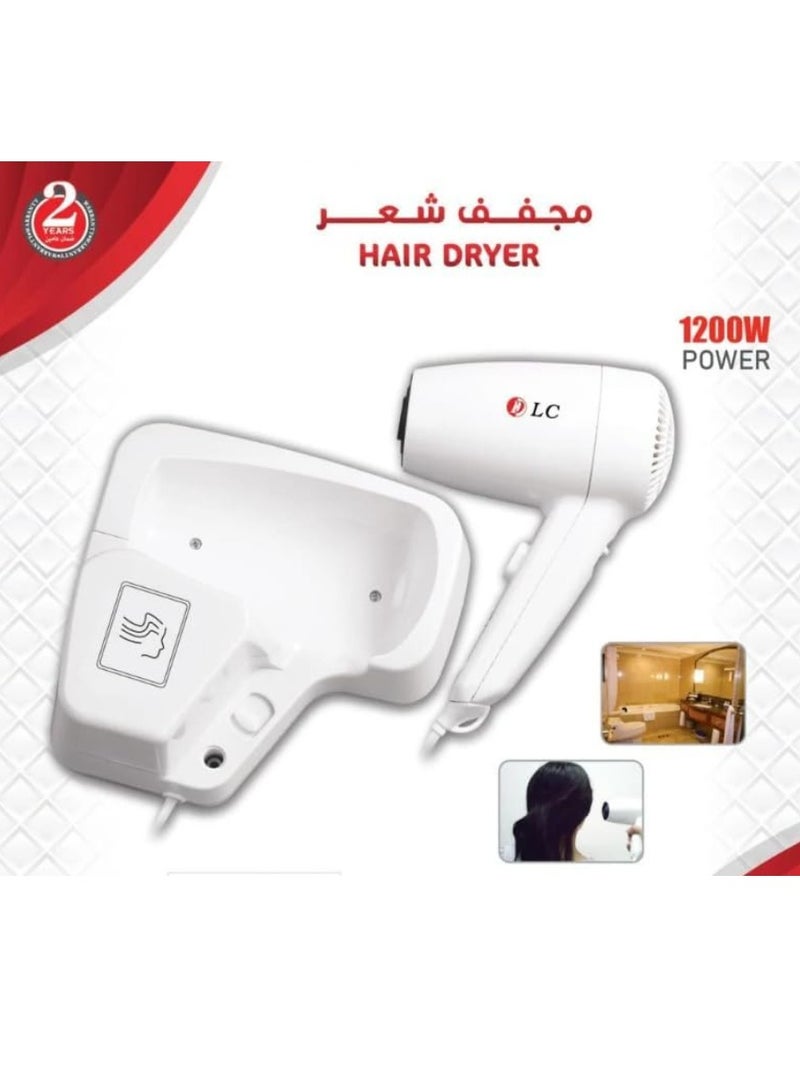 ال سي مجفف شعر مثبت على الحائط - صغير الحجم بقوة 1200 واط مع حامل ولمسة نهائية عالية الجودة - Image 1