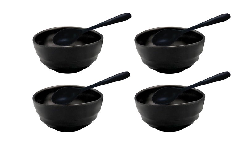 ZIDO 4 Pcs Multipurpose Melamine Serving Bowl with Spoons for Desserts, Cereal, Vegetable, Soup, Ice Cream, Gravies, Namkeen, Maggi, Pasta, Dry Fruits, etc - Image 1