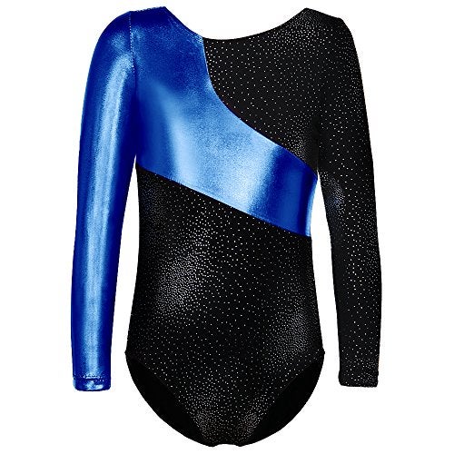 Daxiang One-piece Gymnastics Biketards Stripe Starry Sky Long Sleeves Dancing Athletic Leotard for Little Girl, 140(7-8Y), Blue - Image 1