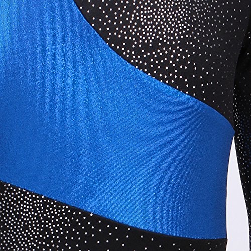 Daxiang One-piece Gymnastics Biketards Stripe Starry Sky Long Sleeves Dancing Athletic Leotard for Little Girl, 140(7-8Y), Blue - Image 4