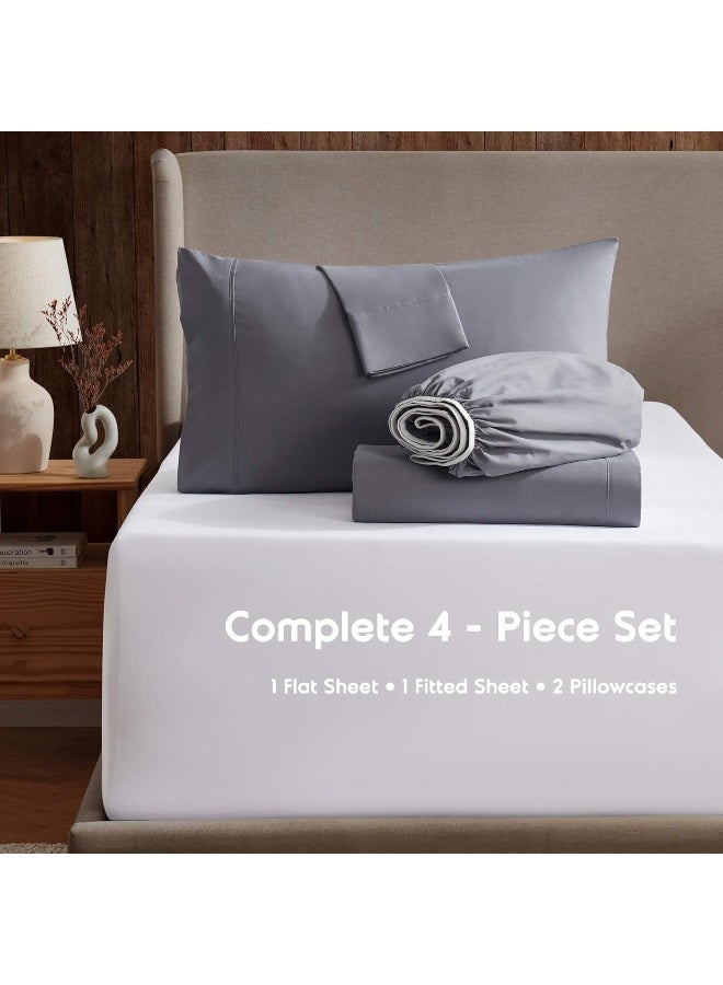 Nestl Nestl RV Short Queen Sheet Set - 4 Piece Bed Sheets for RV Short Queen Size Bed  Deep Pocket  Hotel Luxury  Extra Soft  Breathable and Cooling  Grey RV Short Queen Size Sheets  - Image 2