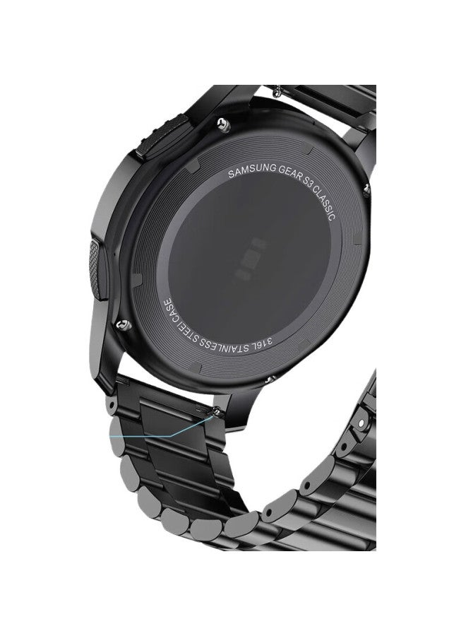 MSSM Compatible With Huawei Watch Straps Gt5/4/3/Watch3Pro, Honor Magic2 Stainless Steel Metal Band, Three-Bead Steel Strap [Black], 46Mm Dial, 22Mm Width - Image 1