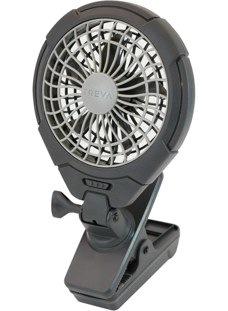 Treva 5 Inch Two Speed Battery & USB Powered Clip On Fan - Slim and Portable Cooling Travel Fan with USB - Gray - Image 1