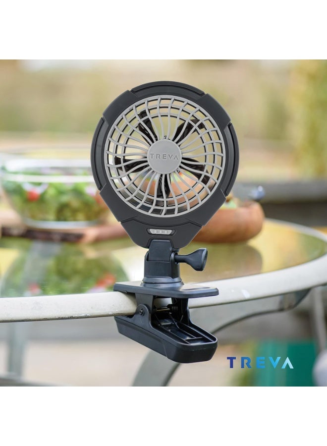 Treva 5 Inch Two Speed Battery & USB Powered Clip On Fan - Slim and Portable Cooling Travel Fan with USB - Gray - Image 3