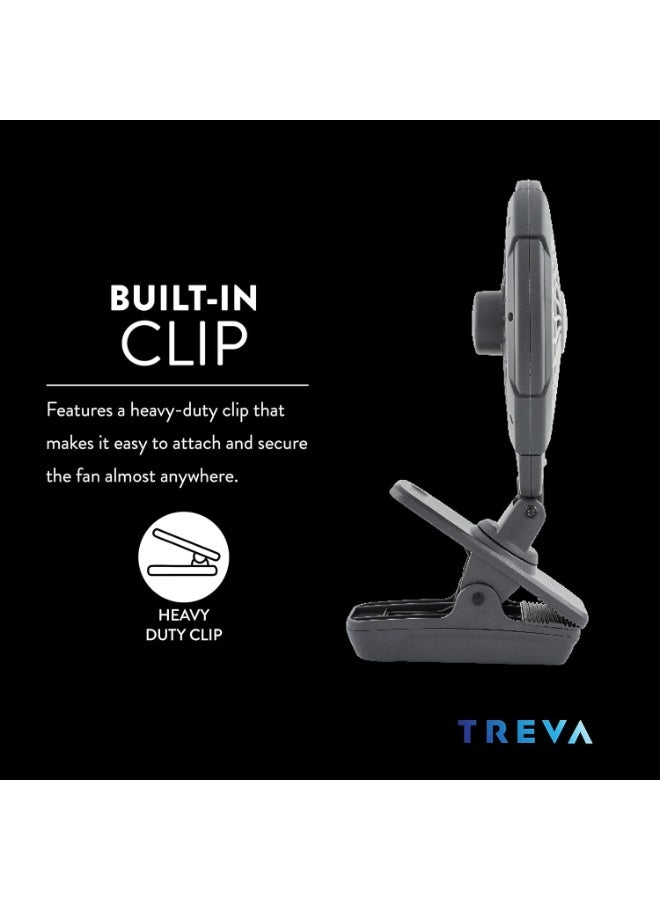 Treva 5 Inch Two Speed Battery & USB Powered Clip On Fan - Slim and Portable Cooling Travel Fan with USB - Gray - Image 2
