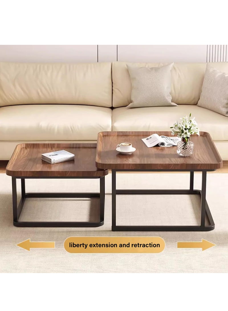XiuWoo Square Coffee Tables Living Room Set of 2 Nesting Stackable Side Tables Modern Walnut Finish Mid-Century Space-Saving Center Table for Living Room Bedroom Yard Balcony Multi-Functional Furniture,60cm+50cm,Brown - Image 3