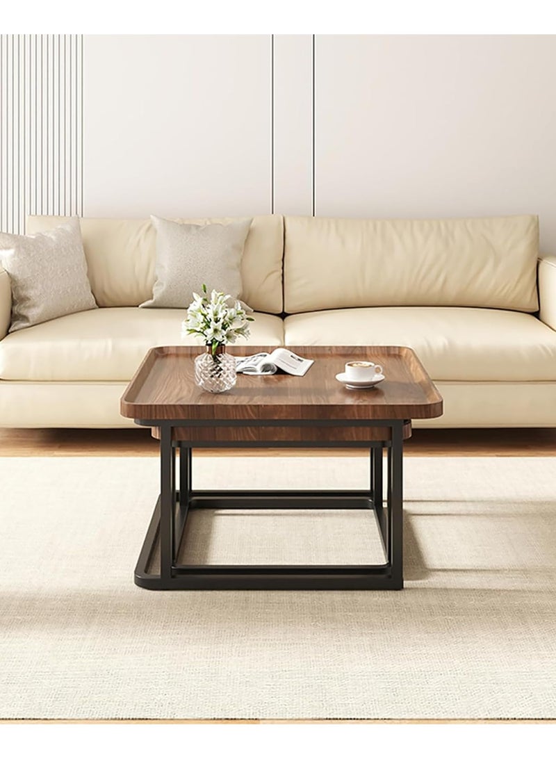 XiuWoo Square Coffee Tables Living Room Set of 2 Nesting Stackable Side Tables Modern Walnut Finish Mid-Century Space-Saving Center Table for Living Room Bedroom Yard Balcony Multi-Functional Furniture,60cm+50cm,Brown - Image 4