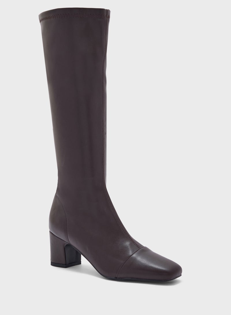 ELLA Round Toe Block Heel Zip Knee High Boot - Image 2