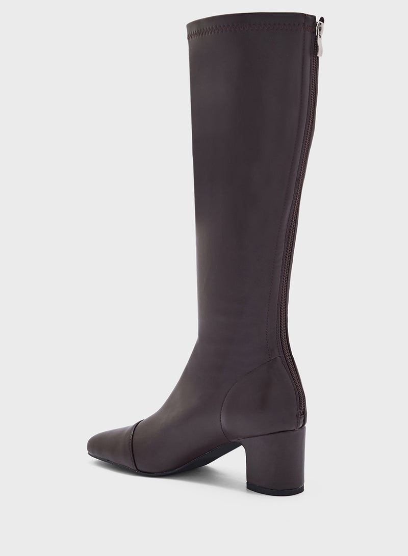 ELLA Round Toe Block Heel Zip Knee High Boot - Image 3
