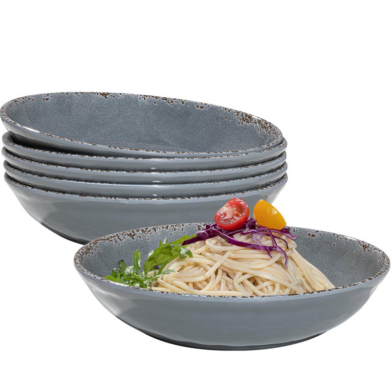 ZAROCRUS Melamine Pasta Bowls Set,6 Piece 9.25 inch Vintage Melamine Pasta/Salad/Ramen/Noodle/dinner/Fruit Bowls, Set of 6,Unbreakable Large Shallow Serving Bowls set,Cool Grey… - Image 1