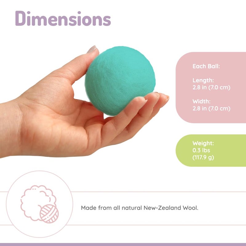 melii Reusable New Zealand Wool Dryer Balls 3-Pack - Reduces Drying Time, Static & Wrinkles - Mint, Lime, Blue - Image 3