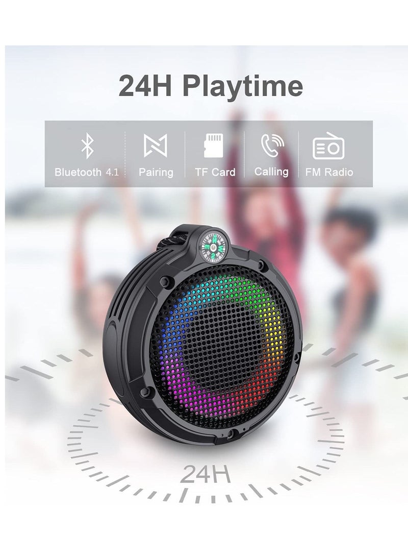 SYOSI Portable Bluetooth Speaker, IPX7 Waterproof Outdoor Wireless Speaker, Mini Speaker with LED Lights & 8W & 24H Playtime, Perfect for Shower, Bike, Hike, Support TF Card, FM Radio - Image 4