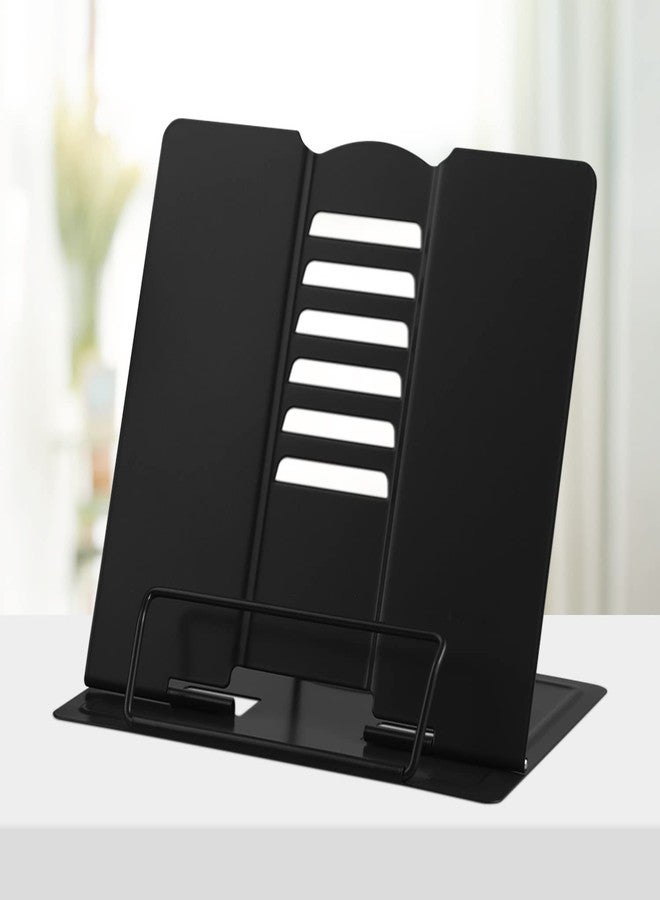 Honagu Desk Book Stand Metal Reading Rest Book Holder, Book Holders for Reading Hands Free, Adjustable Cookbook Documents Holder Bookstands for Recipes Textbooks Music Books (Black) - Image 1