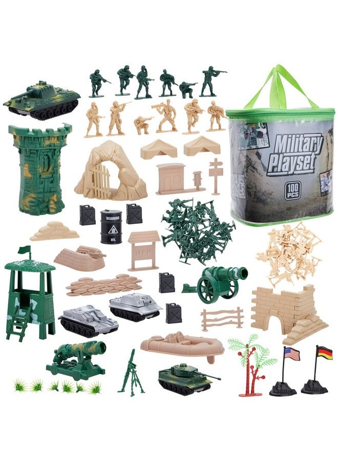 Juvale Army Men Toy Soldiers Playset for Boys - Small Plastic Action Figures, Military Battlefield Fort Accessories, Tanks - 100-Piece Military Toys - Image 1