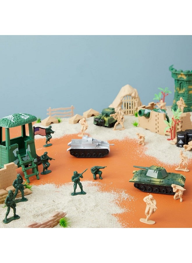 Juvale Army Men Toy Soldiers Playset for Boys - Small Plastic Action Figures, Military Battlefield Fort Accessories, Tanks - 100-Piece Military Toys - Image 2