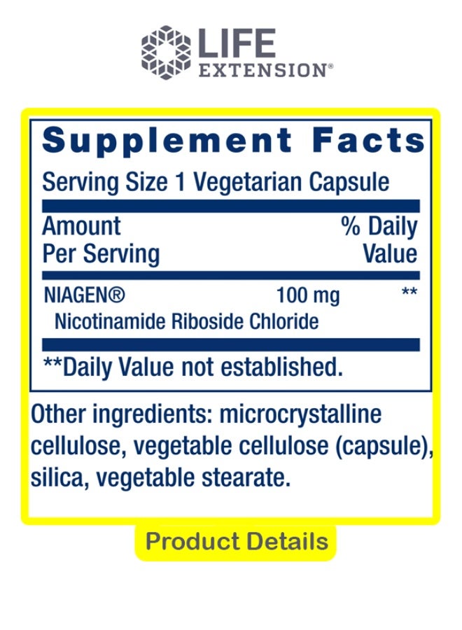 Life Extension NAD+ Cell Regenerator 100 mg 30 Vegetarian Capsules - Image 2