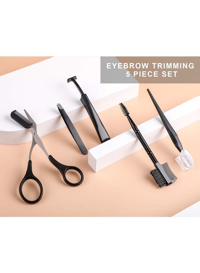 JPNK 5 in 1 Eyebrow Tweezers Scissors and Razors Set-Eyebrow Trimmer Shaver Shaper and Angled & Spoolie Brows Brushes Eyebrow Grooming Kit for Women and Men - Image 2