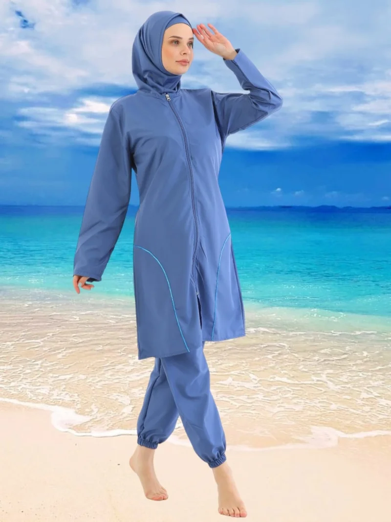 Tezzgelsin Women's Parachute Model Long Sleeve Zippered Wide Leg Hijab Swimsuit