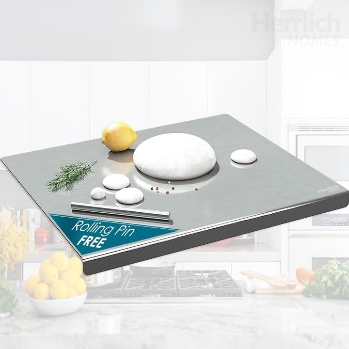 FARIOX Stainless Steel Chopping Board Cutting Board with Round Edge Kitchen Counter Top Kneading Board for Cutting and Chopping with Lip Bend Vegetable MeatFruits Cutter Board - Image 1