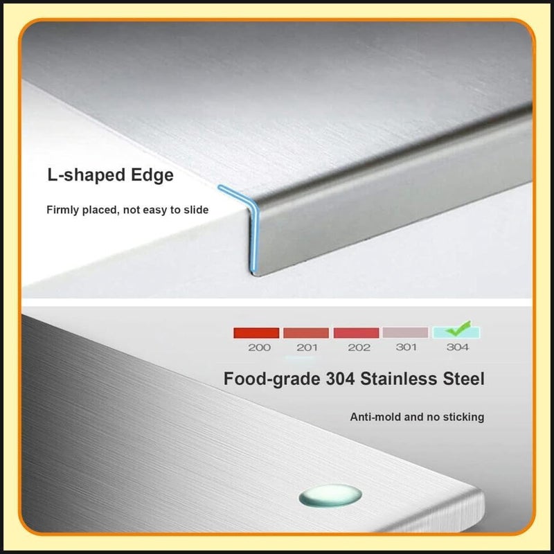 FARIOX Stainless Steel Chopping Board Cutting Board with Round Edge Kitchen Counter Top Kneading Board for Cutting and Chopping with Lip Bend Vegetable MeatFruits Cutter Board - Image 3