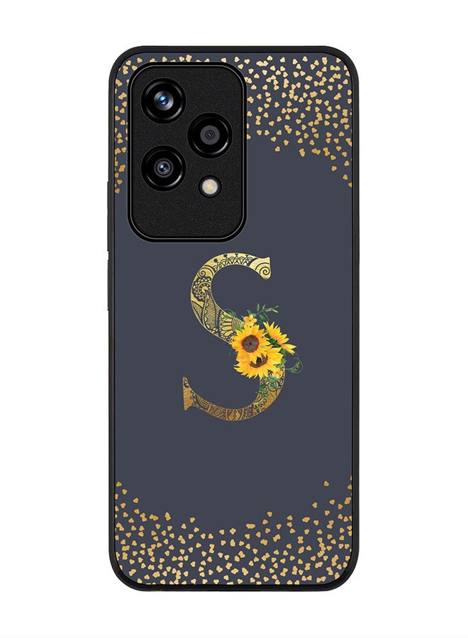 Stylizedd Rugged Black edge case for Honor 200 Lite, Slim fit Case Flexible Cover - Custom Monogram Initial Letter Floral Pattern Alphabet - S (Grey ) - Image 1