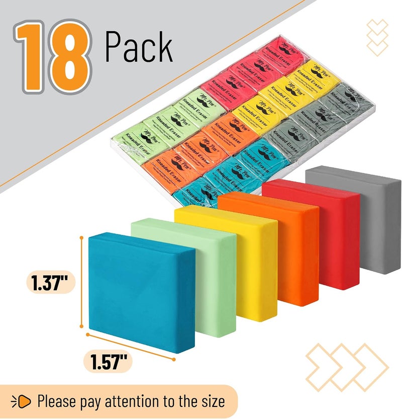 Mr. Pen- Kneaded Erasers, 1.37"x1.57", 18 Pack, Colorful | Soft Moldable Art Erasers for Charcoal, Graphite & Pastel Drawing, Precision Highlighting, Smudge Control - Image 2
